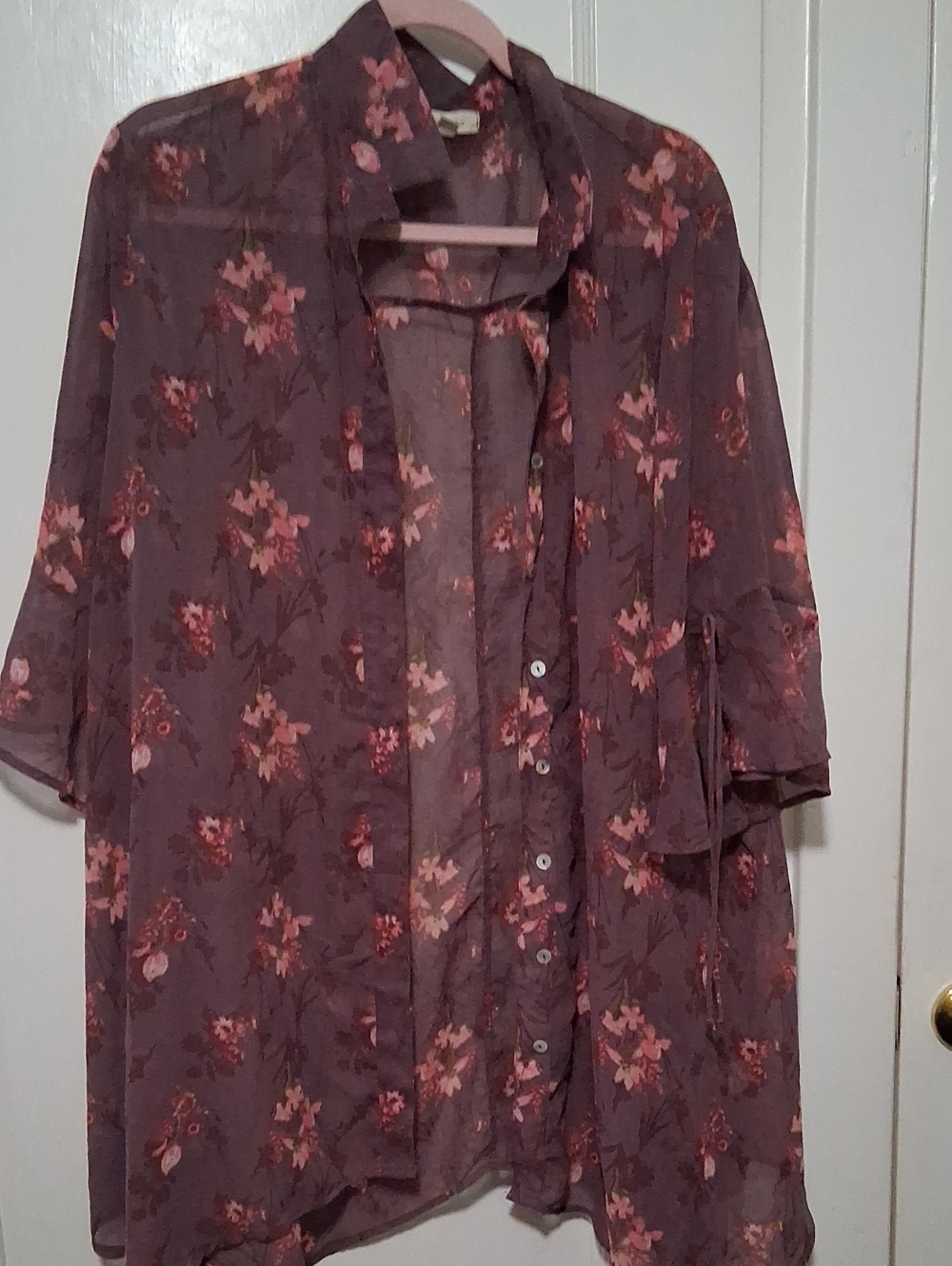 loralette Plum Floral Sheer Tunic with Pink Flower Print